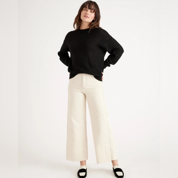 NWT Quince Baby Alpaca-Wool Diamond Stitch Crew Black Sz XS - Picture 2 of 12